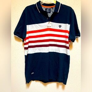 Marco Donatelli Striped Polo Shirt Navy Red‎ White Size XL Designer Casual
